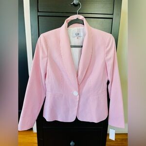 Le Suit Petite 1 Pc Orange Gingham 1 Button Blazer.New, Size : S ,4P. 59$